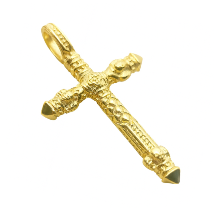Golden Skull Cross Pendant – 925 Sterling Silver, Gold-Plated, Vintage Design