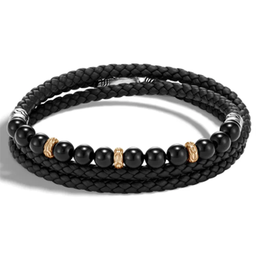 Men's Leather Bracelet and Necklace with Onyx Accents