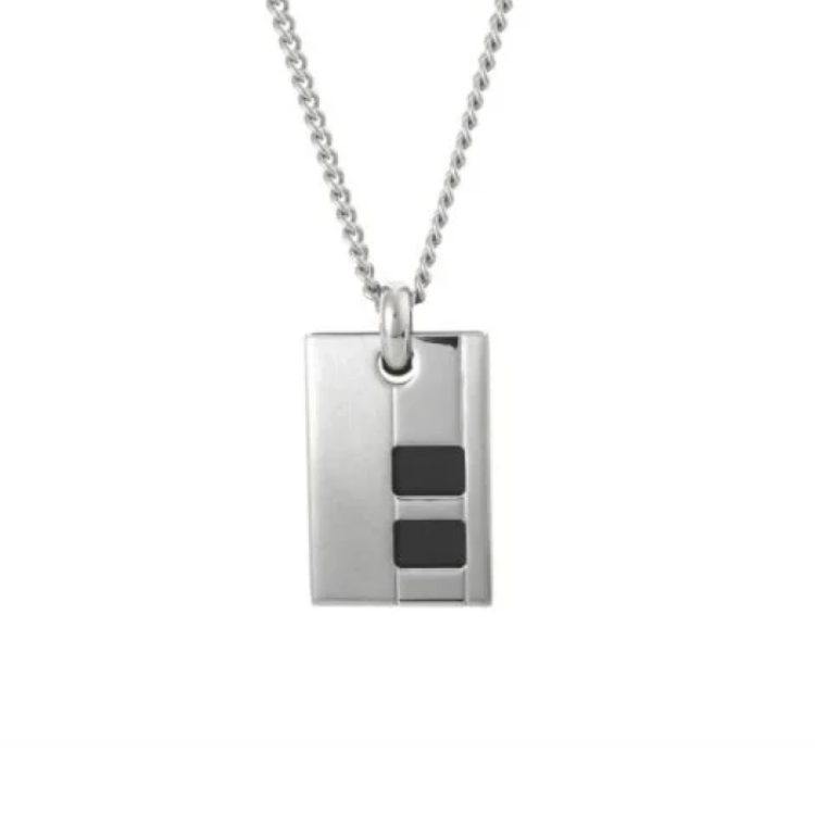 Cudworth Brushed Stainless Steel & Rubber Inlay Pendant on Curbed Link Chain