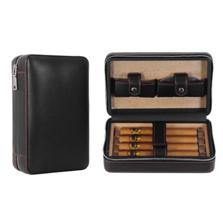 Portable Leather Cigar Holder Travel Humidor Case Hold 4 Cigars