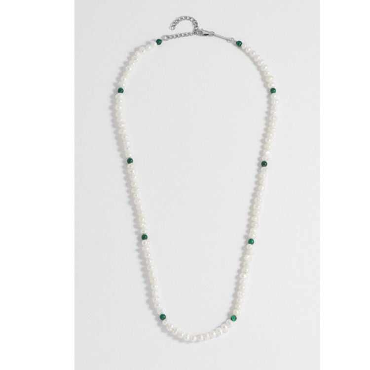 Men’s Pearl and Green Tiger Eye Gemstone Necklace