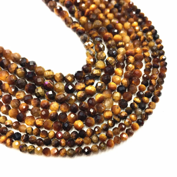 multi-faceted tiger eye bead bracelet with golden-brown sheen and angular cut