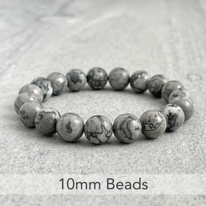 Natural Gray Jasper Beads Bracelet with 10mm stones on elastic strand.