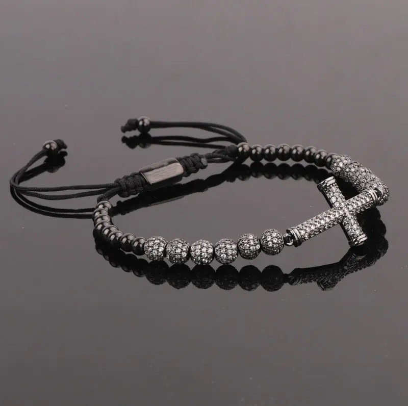 Luxury CZ Diamond Cross Charm Macrame Bracelets