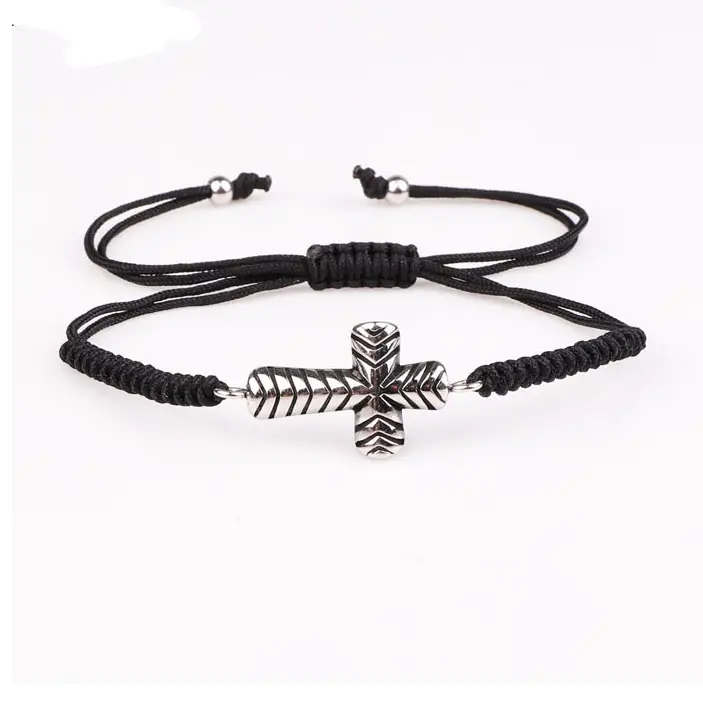 High quality Stainless Steel Cross Charm  Macrame  Bracelet