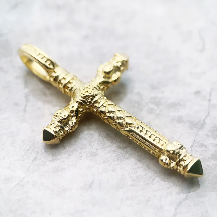 Golden Skull Cross Pendant – 925 Sterling Silver, Gold-Plated, Vintage Design