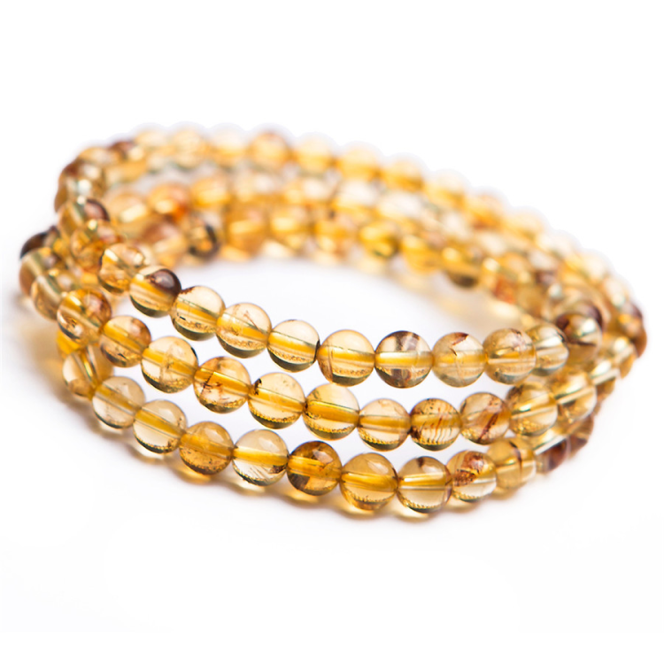 Natural Yellow Citrine  Gemstone Bead Bracelet