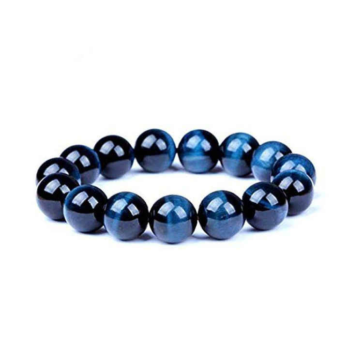 Dark Blue Tiger Eye bead bracelet with silver pave spacer bead.