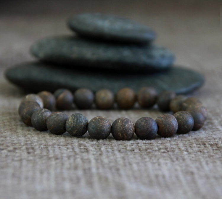 Natural matte bronzite stone beaded bracelet with earthy tones, handcrafted for grounding and protection.