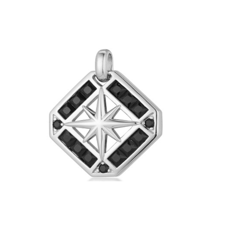 Astral Hex Pendant Sterling Silver with  Black C.Z