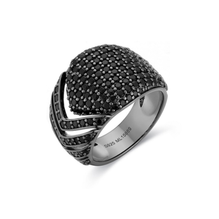 Nyx Chevron Ring – Black-Plated Sterling Silver with Black CZ