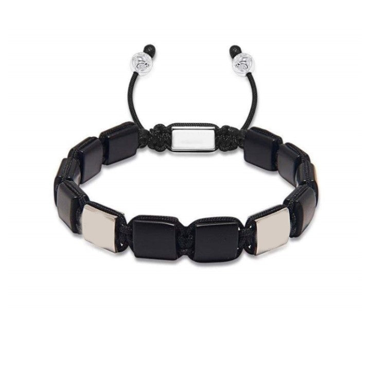 Eye of Dharma Flatbead Collection – Matte Onyx and Silver Bracelet