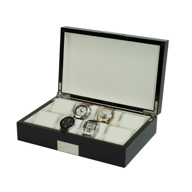 Luxurious Ebony Lacquered 8 Slots Wooden Wrist Watch Box with LockThis Handmade Classic Ebony Watch Box Wood for 8 Piece Watch Collector &amp; Display features exquisite craftsmanship coupled with reliable storage security. The extwatch CaseT.M.JTheodore Men's JewelryEbony Lacquered 8 Slots