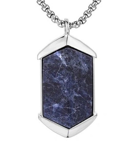 Stainless Steel Gold Plated/Silver Sodalite Stone Pendant and Chain