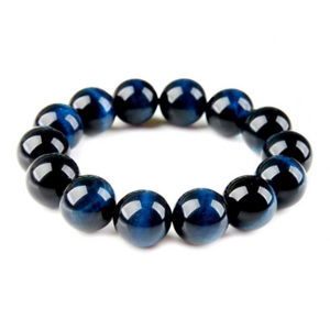 Dark blue tiger eye bead bracelet with silver pave spacer, 10mm beads, elasticated design.