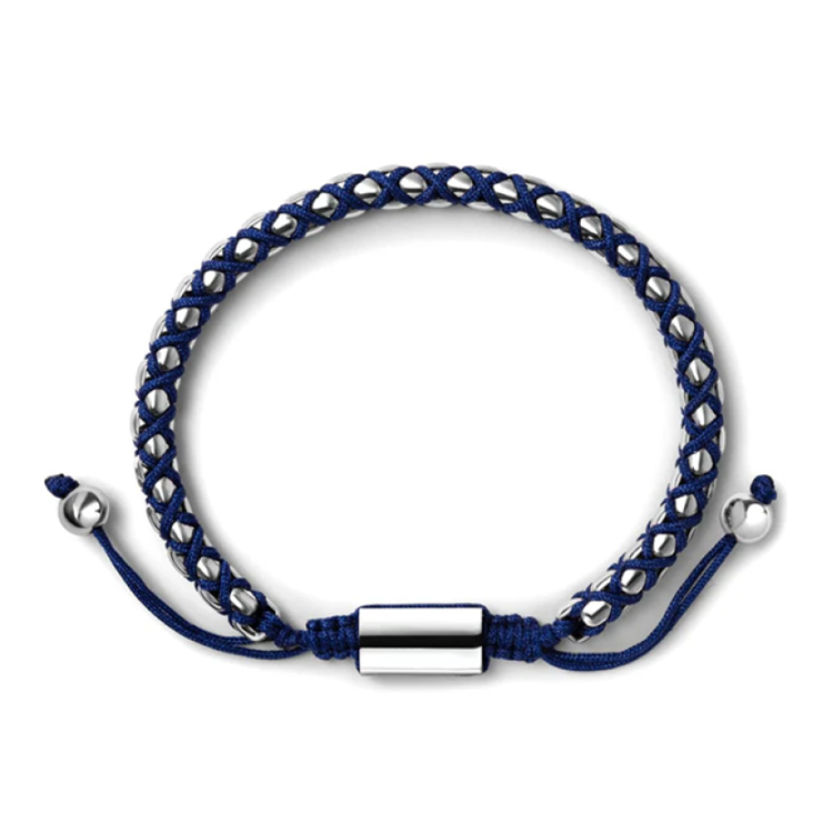 Crimson Weave SteelLink Bracelet with Braided Blue Cord