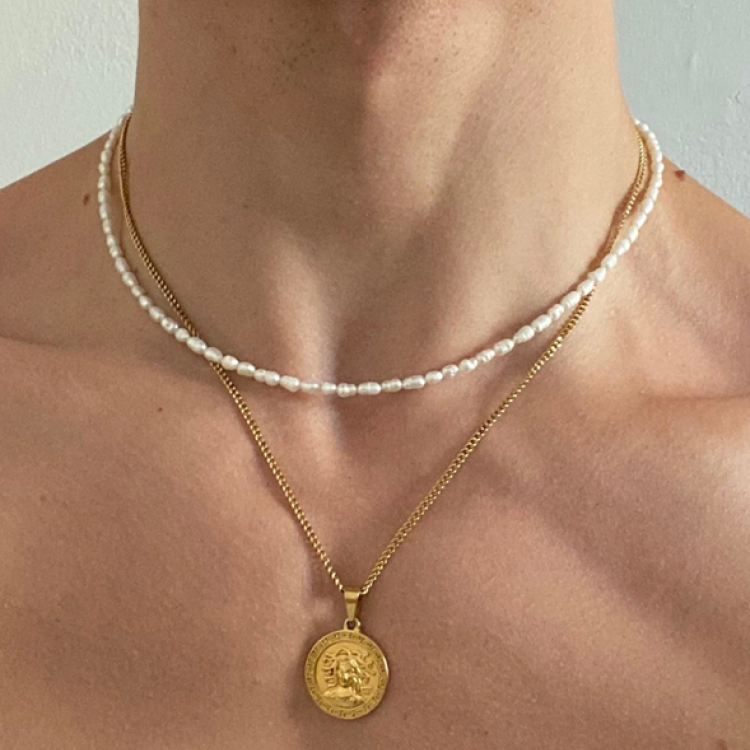 Mens Small Rice Pearl Necklace