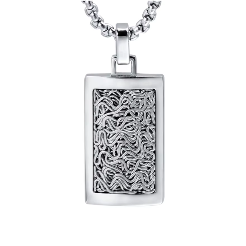 Luxury Twisted Wire Inlay Stainless Steel Dog Tag Pendant