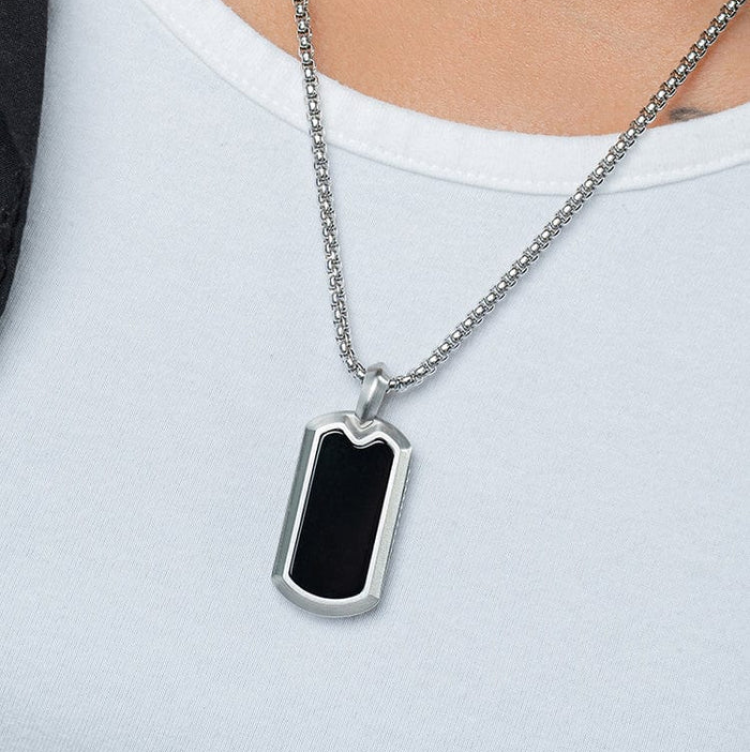 Black Onyx Dog Tag Pendant – Stainless Steel & Natural Onyx