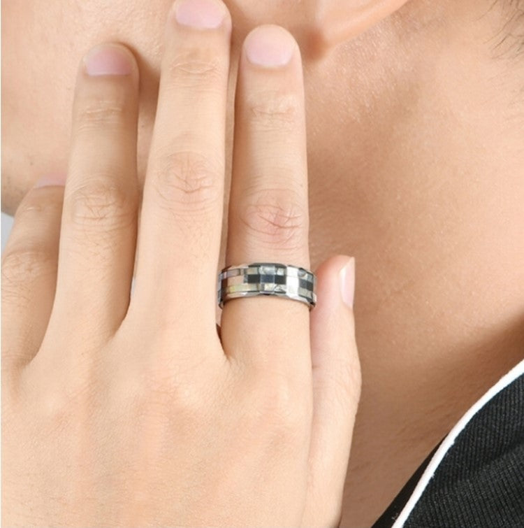 Silver Tungsten Carbide Ring with Abalone Shell Inlay (8mm)