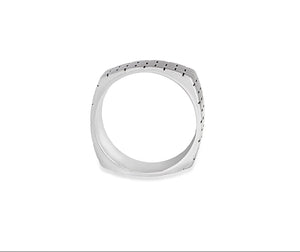 Sterling silver square ring with brick pattern and polished finish.