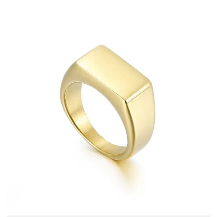 Men’s polish finish 316L stainless steel dress ring in gold.