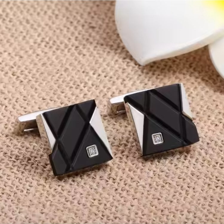 Elegant Stainless Steel and Carbon Fiber Cufflinks with Cubic Zirconium