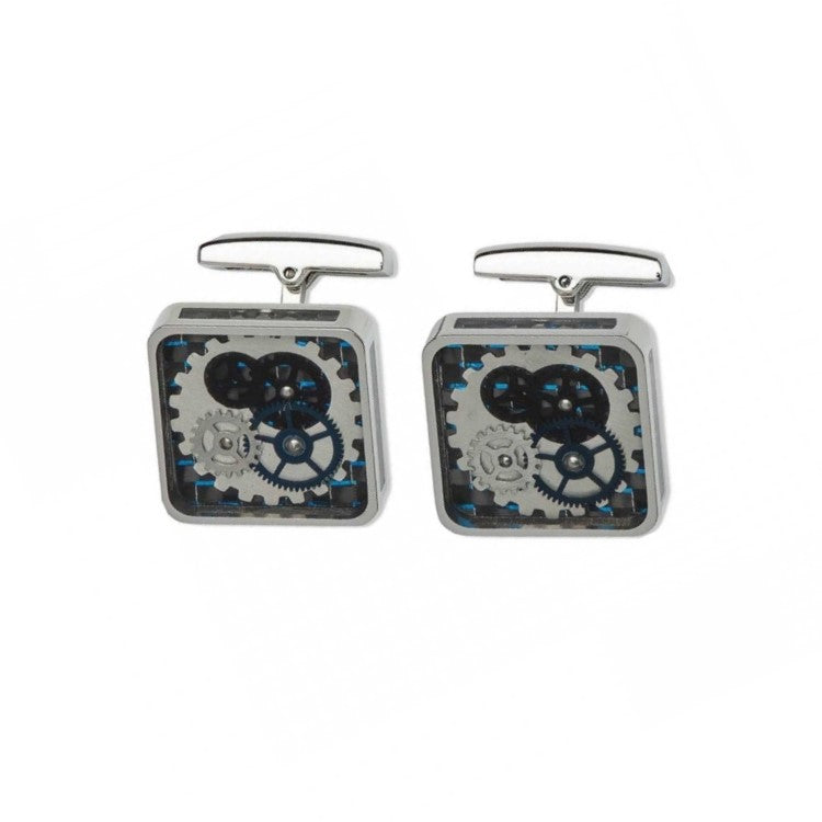 Mechanical Watch Stainless Steel Cufflinks with Carbon Fiber Background