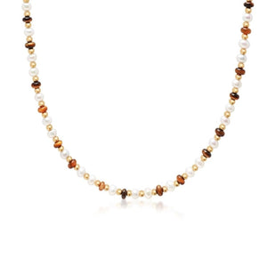 Theodore Men’s Wrap Bracelet with White Pearls, Tiger Eye, and Gold beads