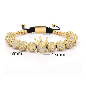 Luxury CZ crown charms macrame bead bracelet featuring intricate beadwork and elegant crown accents by T.M.J.