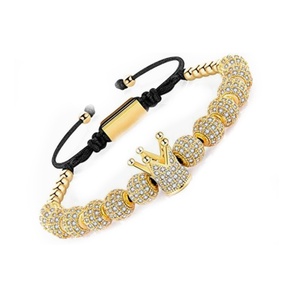 Luxury CZ crown charms beaded macrame bracelet by T.M.J featuring intricate beadwork and elegant crown accents.