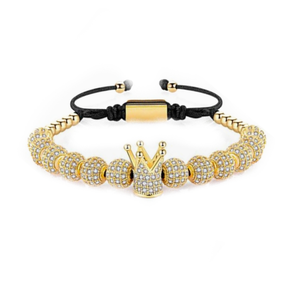 Luxury CZ Crown charms macrame bead bracelet by T.M.J featuring intricate crown-shaped CZ beads and knotted macrame design.