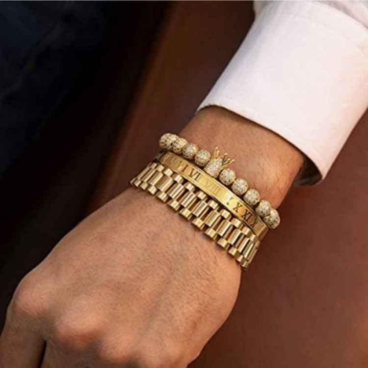 Luxury CZ crown charms macrame beads bracelet featuring intricate bead details and a regal crown charm by T.M.J.