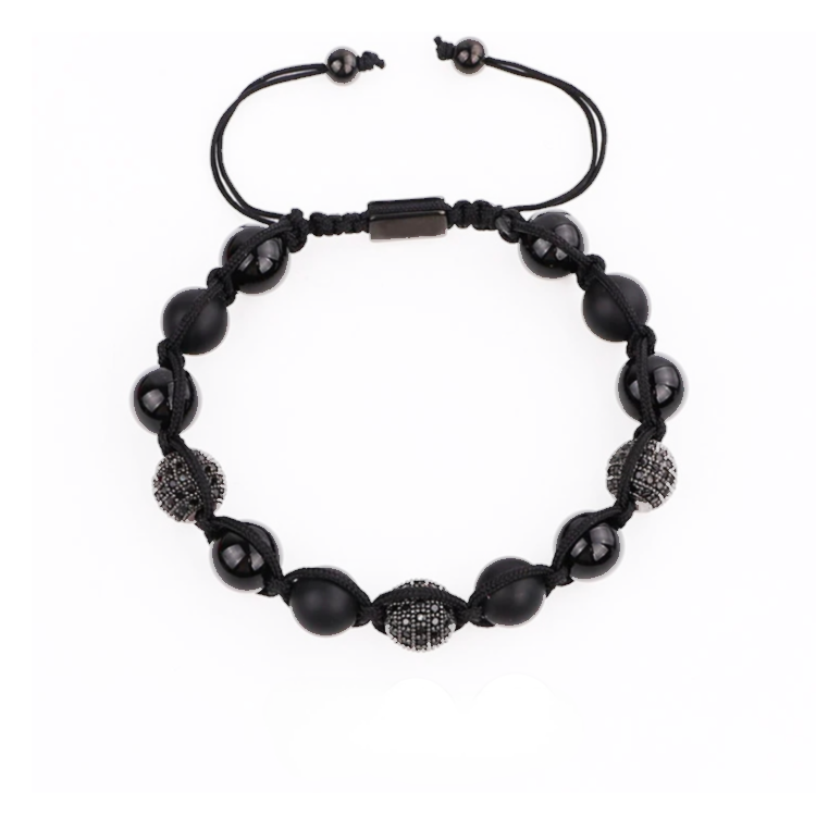 Natural stone onyx and tiger eye beaded macrame bracelet by T.M.J, featuring polished stone beads and intricate woven design.