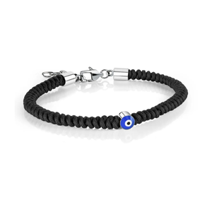 Guardian hand-knotted cord bracelet with stainless steel evil eye charm, alternate view