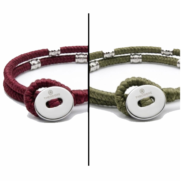 Meridian men's double wrap cord bracelet with polished stainless steel beads and clasp