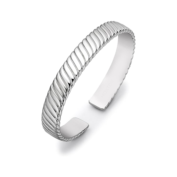 Chevron Brushed Rhodium or 18K Gold Plated Sterling Silver Bangle
