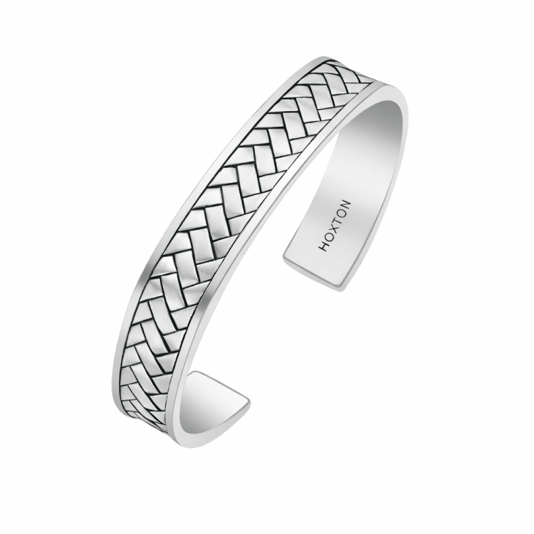 Hoxton London' Men's Sterling Silver Rhodium Plated Herringbone Cuff Bangle