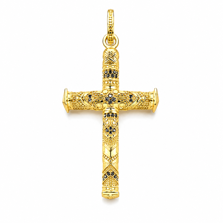 Aurelio Silver Cross Pendant with 18K Gold PVD Plating & Black Zirconium