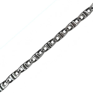 Stainless steel Meridian Balinese J-Link horseshoe bracelet by T.M.J, featuring intricate metal links and a polished finish.