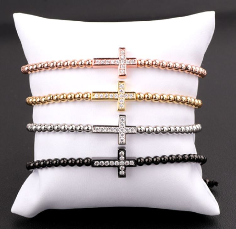 Luxury CZ Diamond Cross Charm Macrame Bracelets