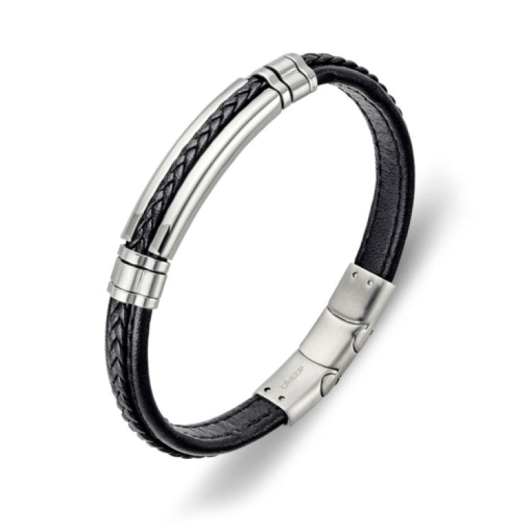 Blaze Black Leather Bracelet with Matte Stainless Steel Clasp (21cm) – Understated Elegance & Durability