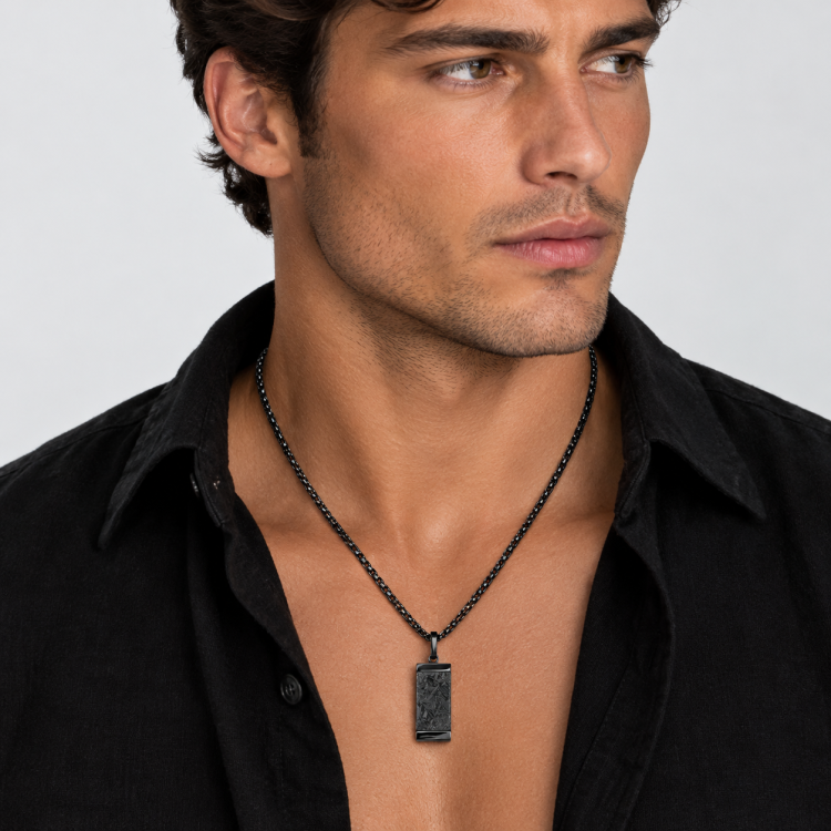 Forged Carbon Graphite in Black Stainless Steel Pendant