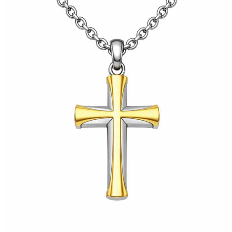 Gold PVD stainless steel cross pendant by Cudworth featuring a sleek, polished design with detailed cross engraving.