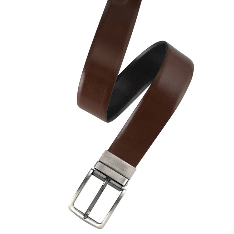 Cudworth reversible leather belt with black marble pattern and brown leather, versatile accessory for men.