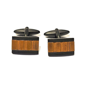 Ion plated antique black stainless steel cufflinks with rusted steel inlay, Cudworth plain metal cufflinks for formal wear.