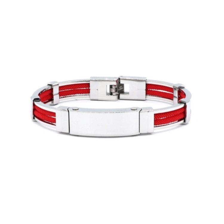 Polished stainless steel bracelet with royal blue accents and double rope design from Cudworth, stylish men's jewelry.