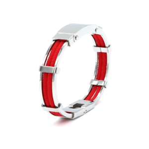 Polished stainless steel bracelet with double rope design by Cudworth, featuring a sleek royal blue finish and intricate craftsmanship.