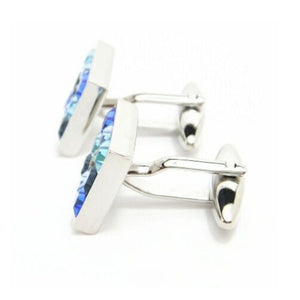 Dalaco rhodium-plated square crystal cufflinks with blue Swarovski crystals, elegant men's jewelry accessory.