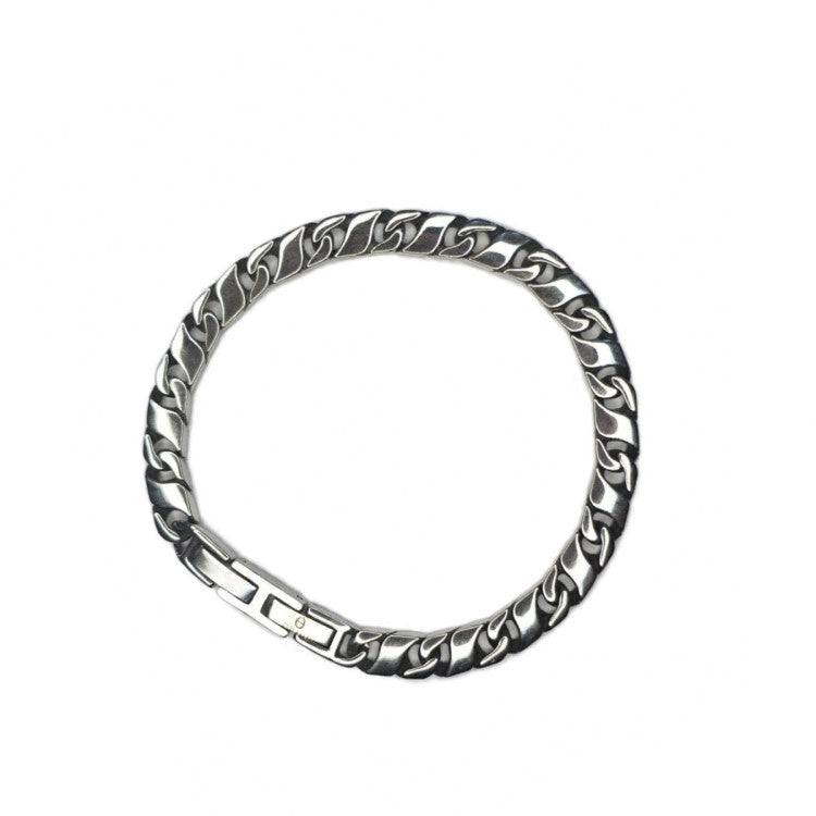 Titan Flat Cuban Curb Chain Bracelet by T.M.J in stainless steel, showcasing a sleek, flat Cuban curb link design.